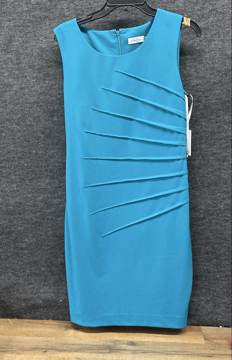 Calvin Klein Women's Starburst Pleat Sheath Dress Lagoon Blue NWT Size 8