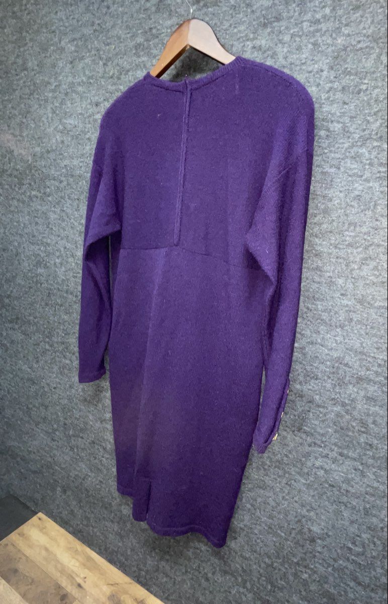 Vintage 90s Steve Fabrikant Women's Purple Knit Tunic Sweater Gold Buttons