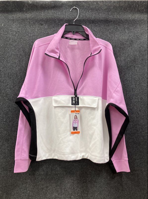 DKNY Sport Women's Colorblock Quarter Zip Pullover Pink White NWT Sz XXL