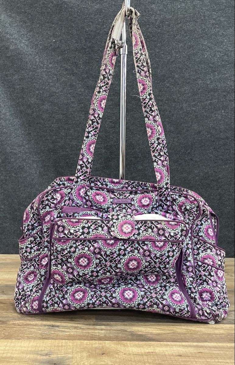 Vera Bradley Plum Crazy Purple Quilted Medallion Large Duffel Bag Travel Tote