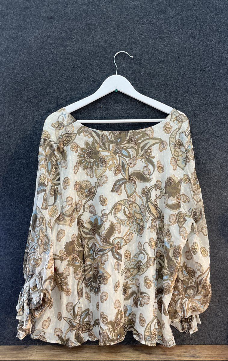 Vince Camuto Women's Paisley Balloon Sleeve Chiffon Metallic Top Sz 2X NWT Birch