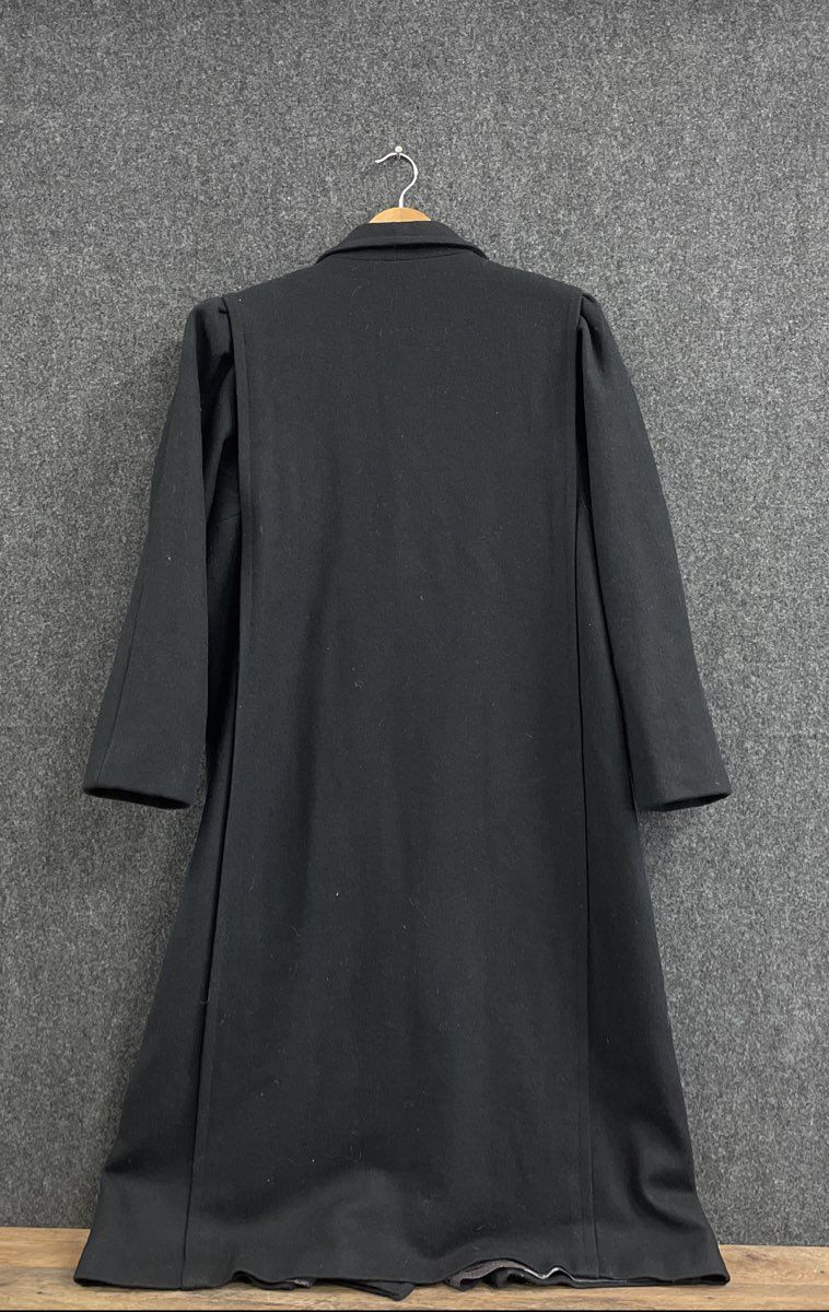 Vintage 90s Jofeld Women's Black Double Breasted Wool Coat Puff Shoulder Sz 14