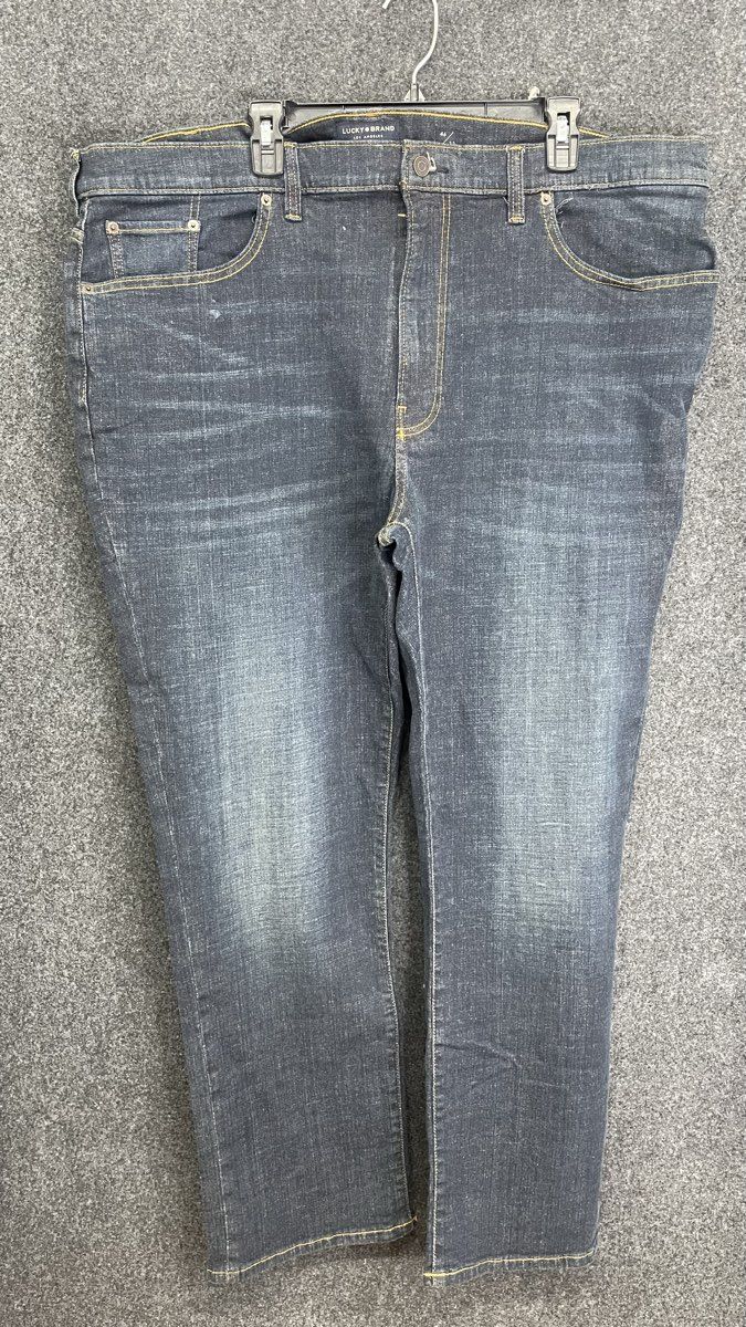 Lucky Brand Men's Dark Wash Denim Jeans Whiskered Straight Leg Sz 46x32