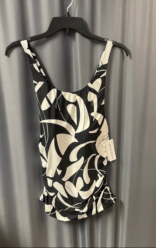 Jantzen Women's Black White Abstract Tankini Swim Top Ruched Sides NWT Size 10