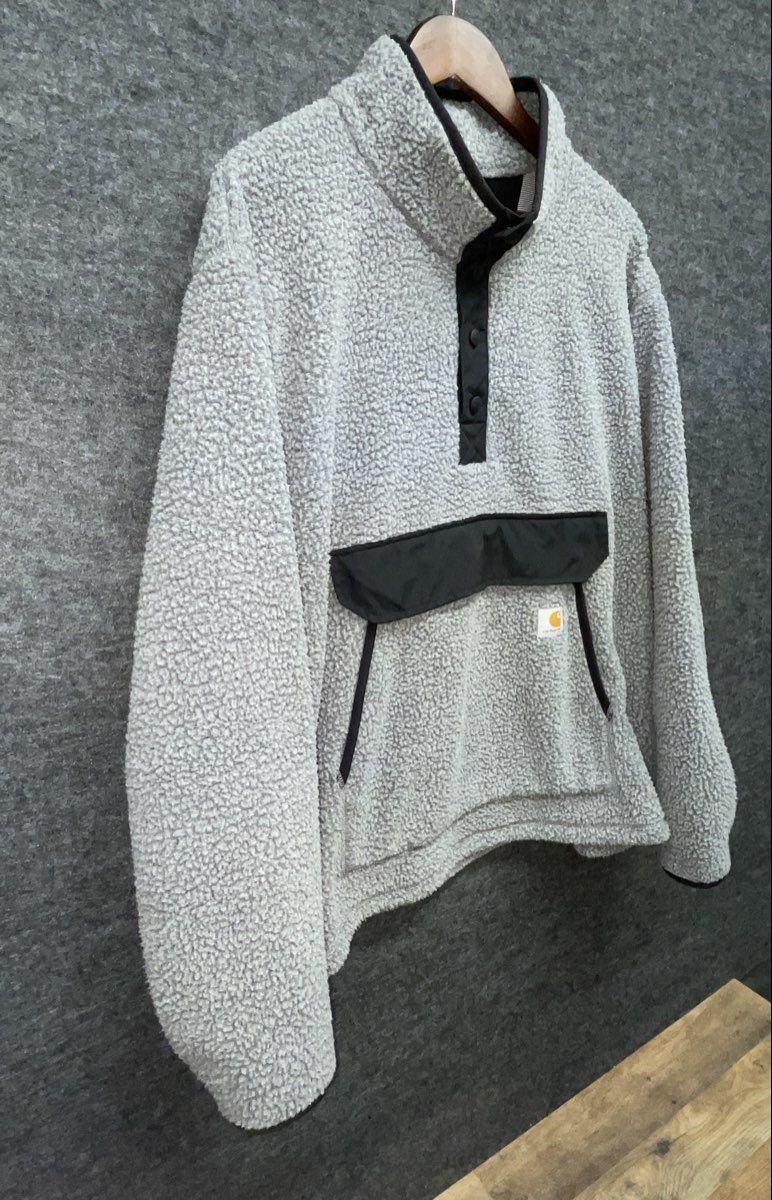 Carhartt Men's Sherpa Fleece Half Snap Pullover Gray Relaxed Fit Size M