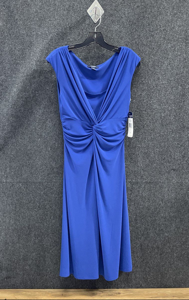 Chaps Women's Blue Modern Safari Ruched Twisted Waist Cap Sleeve Dress NWT Sz S