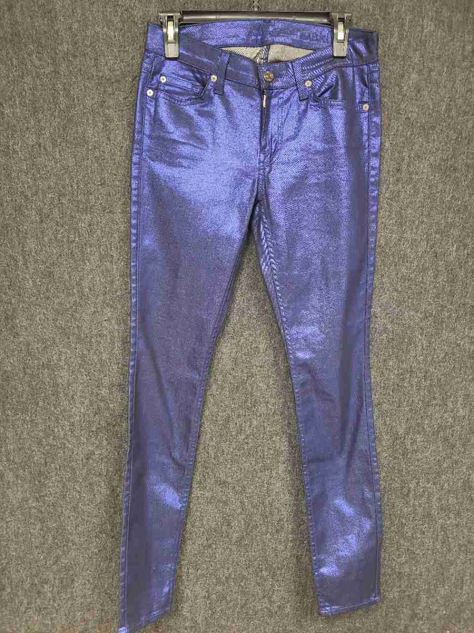7 For All Mankind Women's The Skinny Jeans Purple Metallic Stretch Sz 27