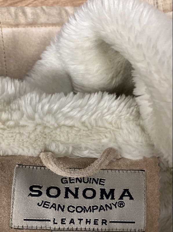 Sonoma Women's Tan Suede Leather Hooded Jacket Faux Fur Lined Sz M