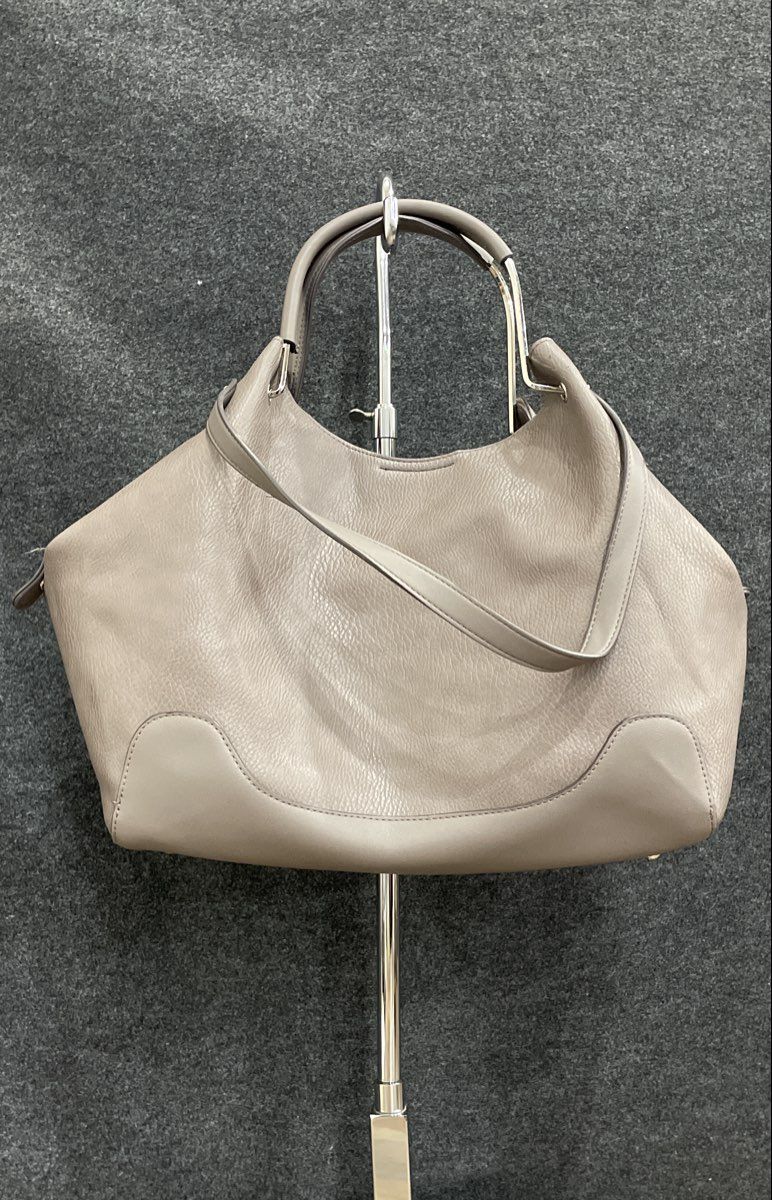 Sondra Roberts Grey Pebbled Leather Large Tote Shoulder Bag Silver Hardware