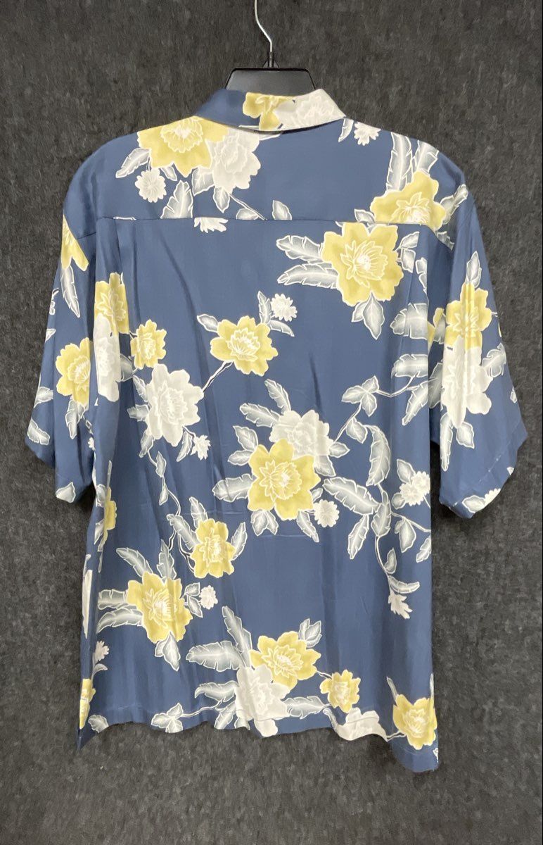 Vintage Y2K Tommy Bahama Men's Silk Hawaiian Camp Shirt Blue Floral Sz M