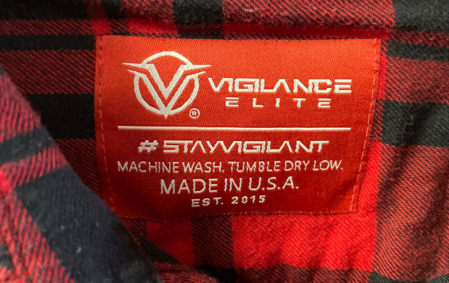 Vigilance Elite Mens Red Black Plaid Flannel Shirt Long Sleeve Made in USA Sz XL