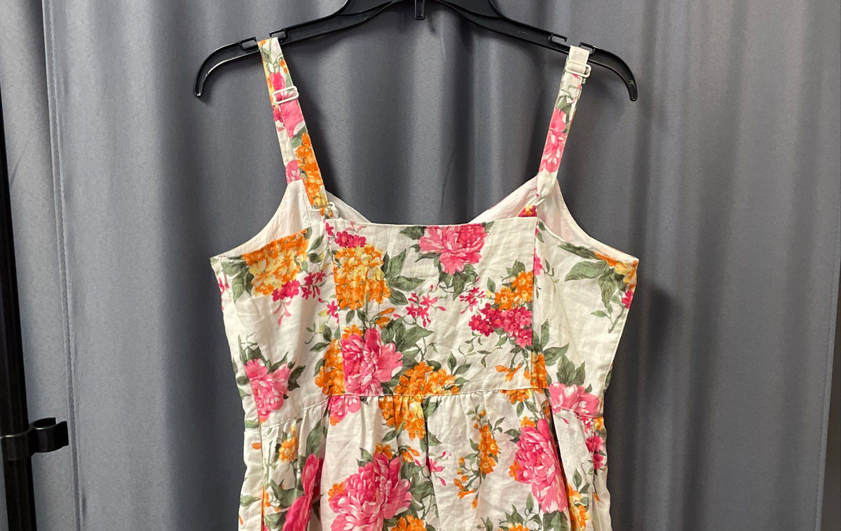 Cynthia Rowley Women's Floral Linen Dress Pockets Adjustable Straps Sz 8