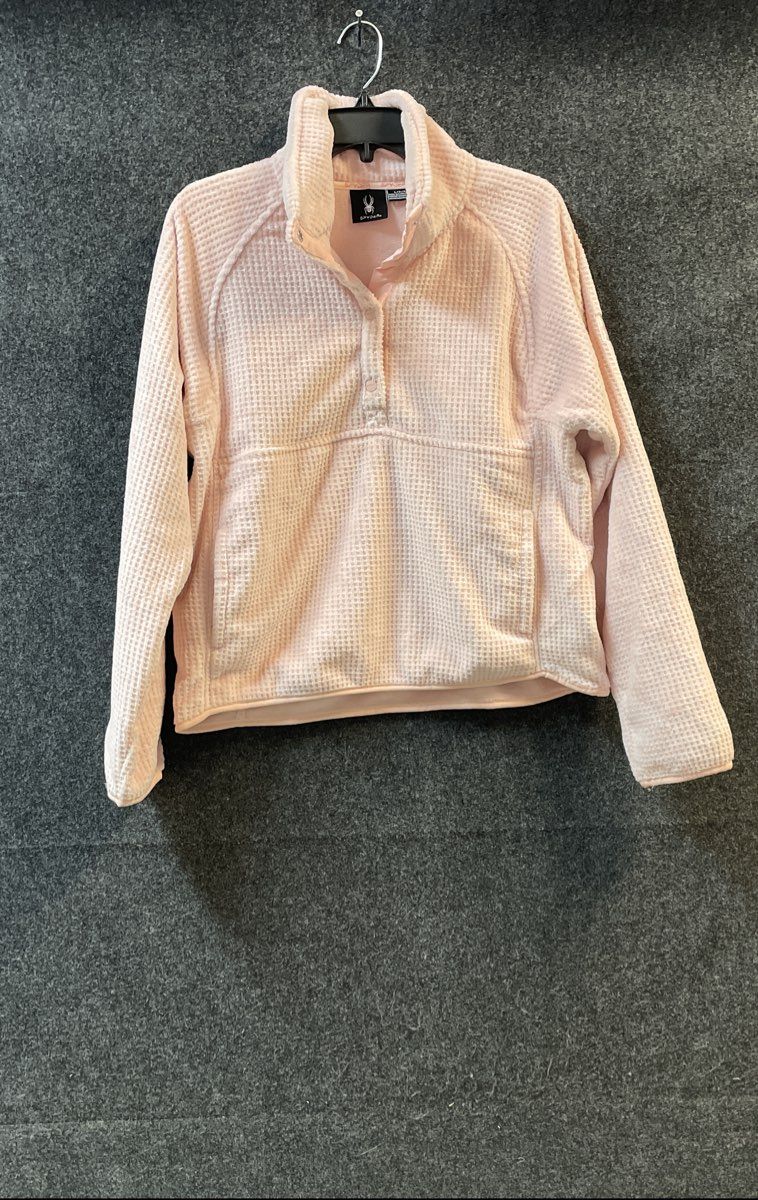 Spyder Women's Pink Waffle Knit Fleece Quarter Snap Pullover Jacket Sz L