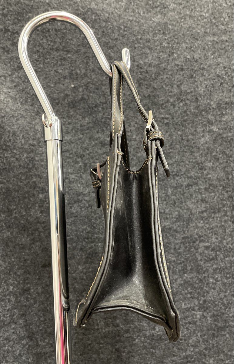 Vintage Nine West Black Leather Shoulder Bag Silver Hardware Contrast Stitch