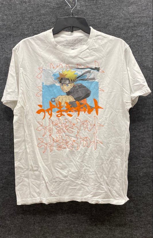 Naruto Shippuden Men's White Graphic T-shirt Uzumaki Kanji VIZ Media Sz L