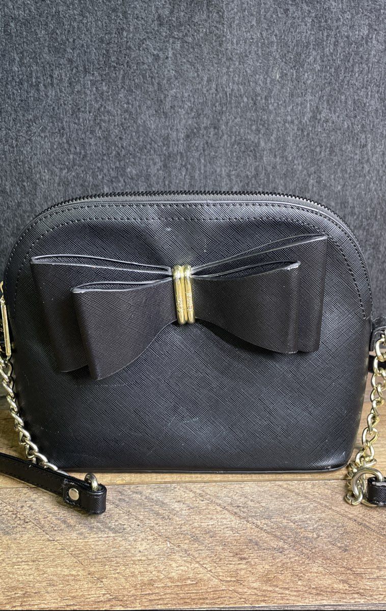 Betsey Johnson Black Saffiano Bow Crossbody Bag Gold Hardware
