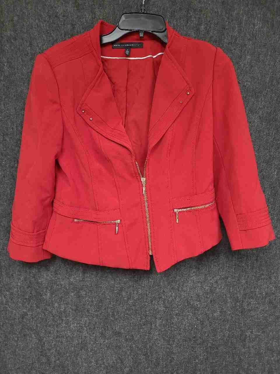 White House Black Market Women's Red Asymmetrical Zip Moto Jacket Blazer Sz 6