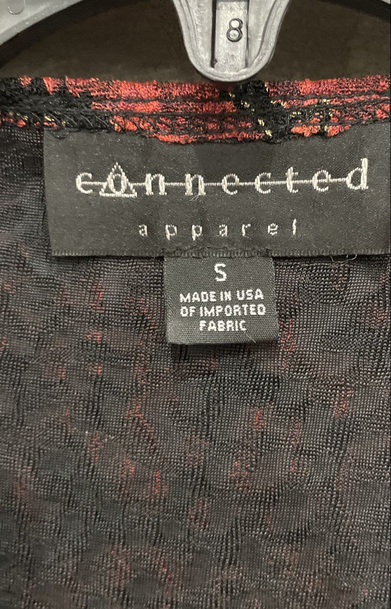 Vintage Y2K Connected Apparel Women's Red Black Damask Beaded Open Cardigan Sz S