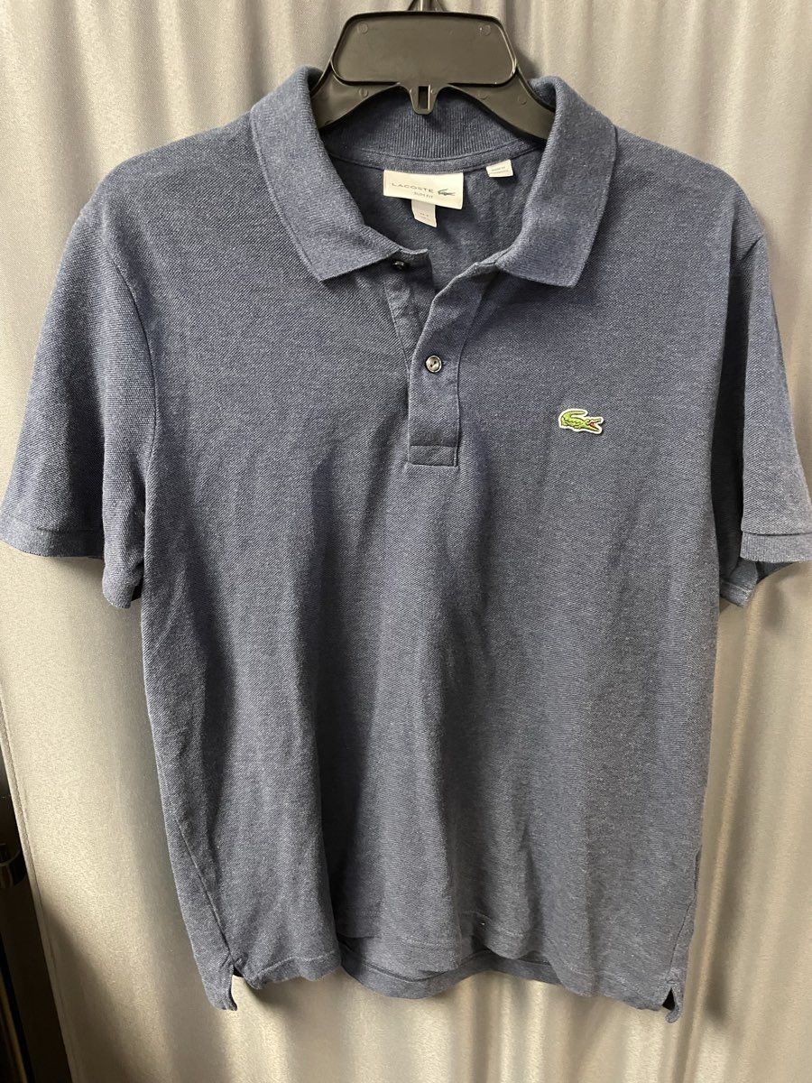 Lacoste Men's Blue Slim Fit Short Sleeve Pique Cotton Polo Shirt Sz L