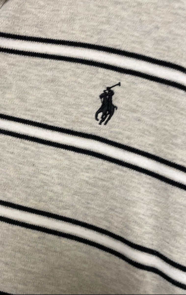 Vintage 90s Polo Ralph Lauren Men's Grey Striped Cotton Polo Shirt Sz L