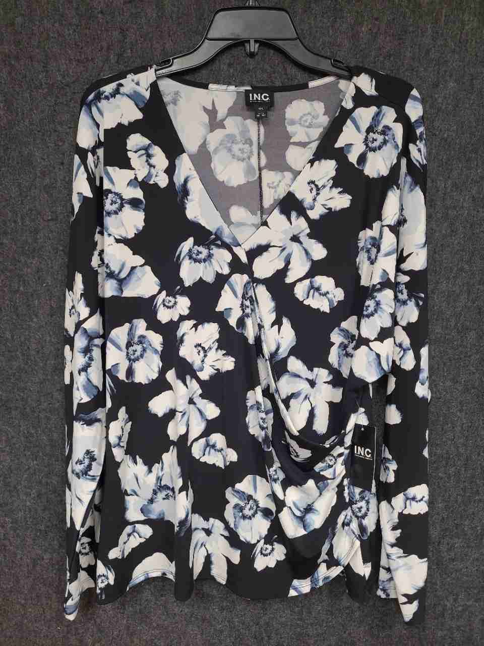 INC International Concepts Women's Floral Wrap Front Long Sleeve Top XXL NWT