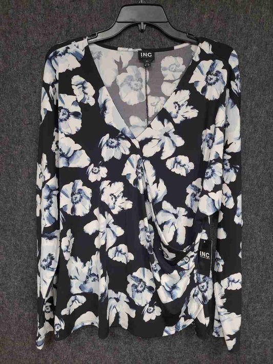 INC International Concepts Women's Floral Wrap Front Long Sleeve Top XXL NWT