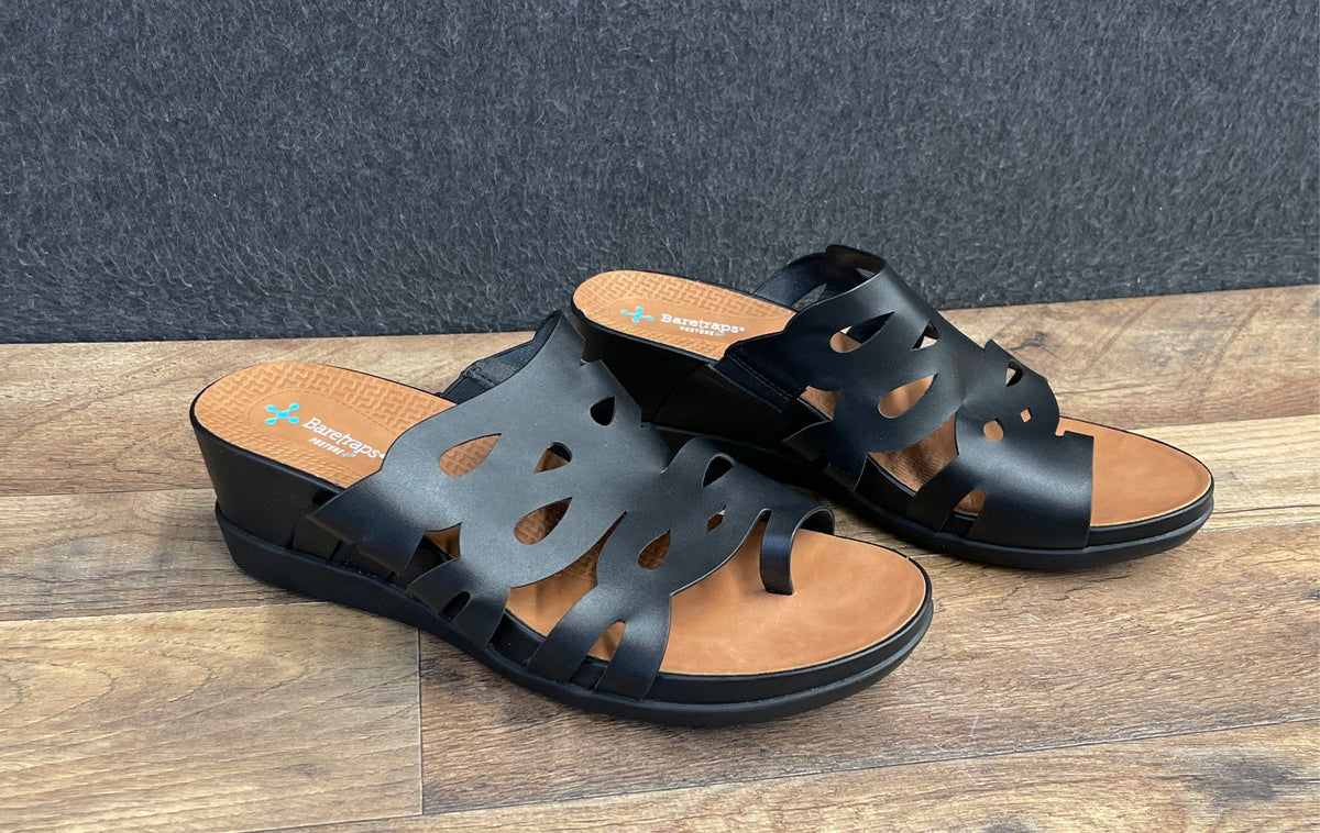 Baretraps Dema Black Laser Cut Posture Plus Wedge Sandals Women's Size 10M