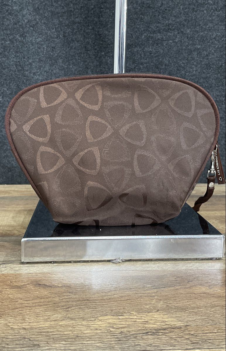 Liz Claiborne Brown Fabric Geometric Pattern Bow Wristlet Pouch Money Bag