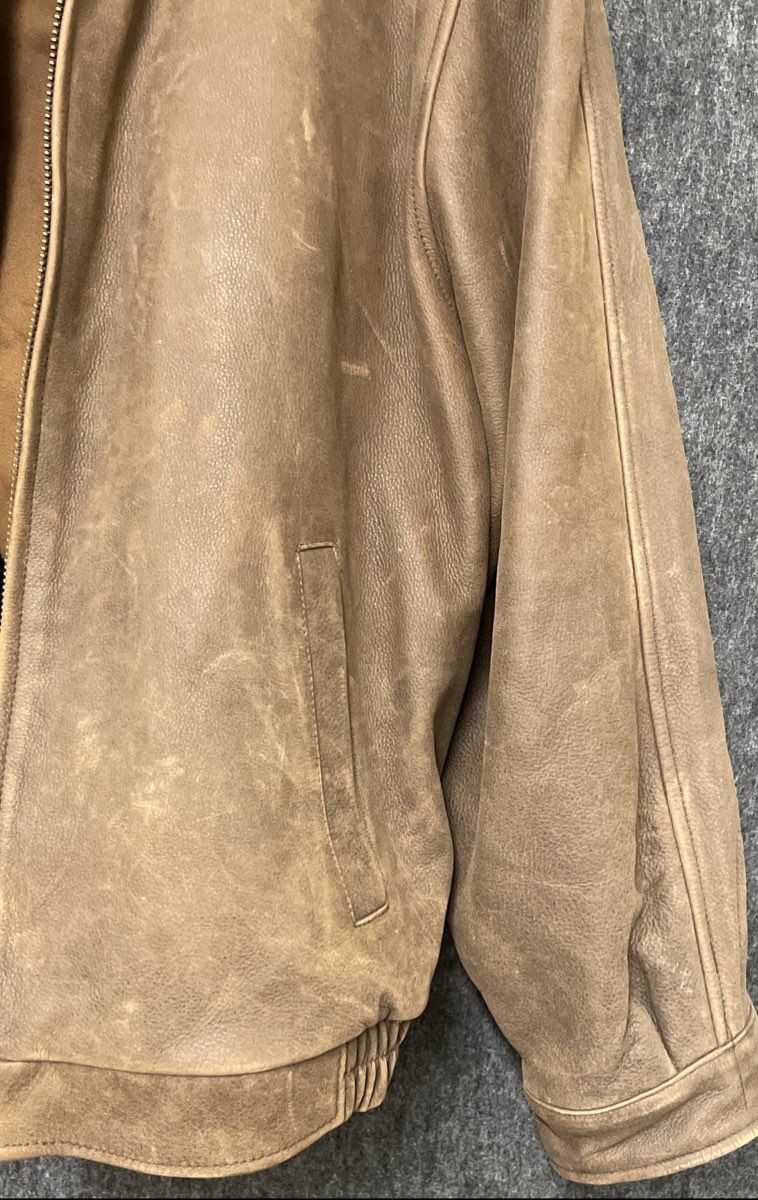 Croft & Barrow Men's Brown Leather Bomber Jacket Distressed Full Zip Sz XL
