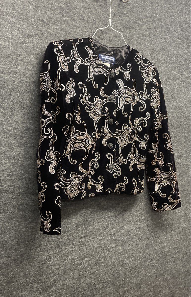 Vintage 90s Norton McNaughton Petite Velvet Paisley Evening Jacket Sz 10