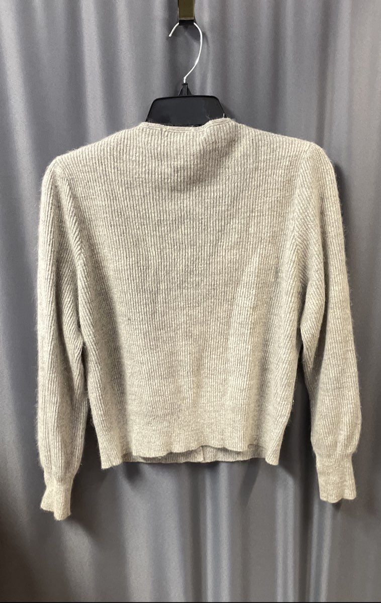 Vintage Y2K Norm Thompson Women's Gray Silk Angora Ribbed Cardigan Pearl Sz M