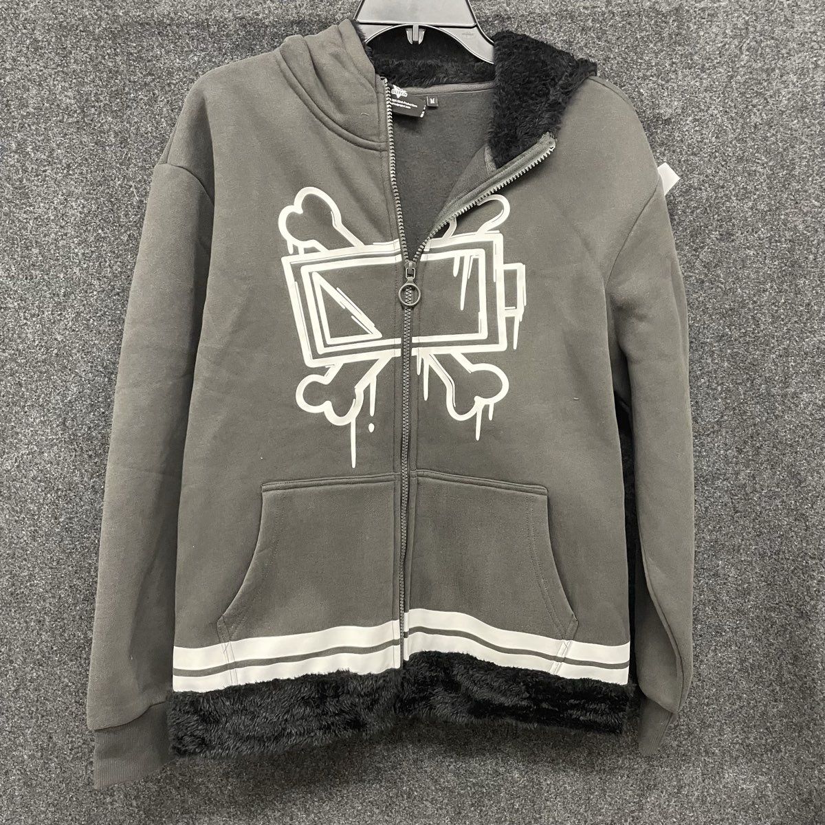 Glitch Productions Final Final Project Unisex Gray Sherpa Lined Zip Hoodie Sz M