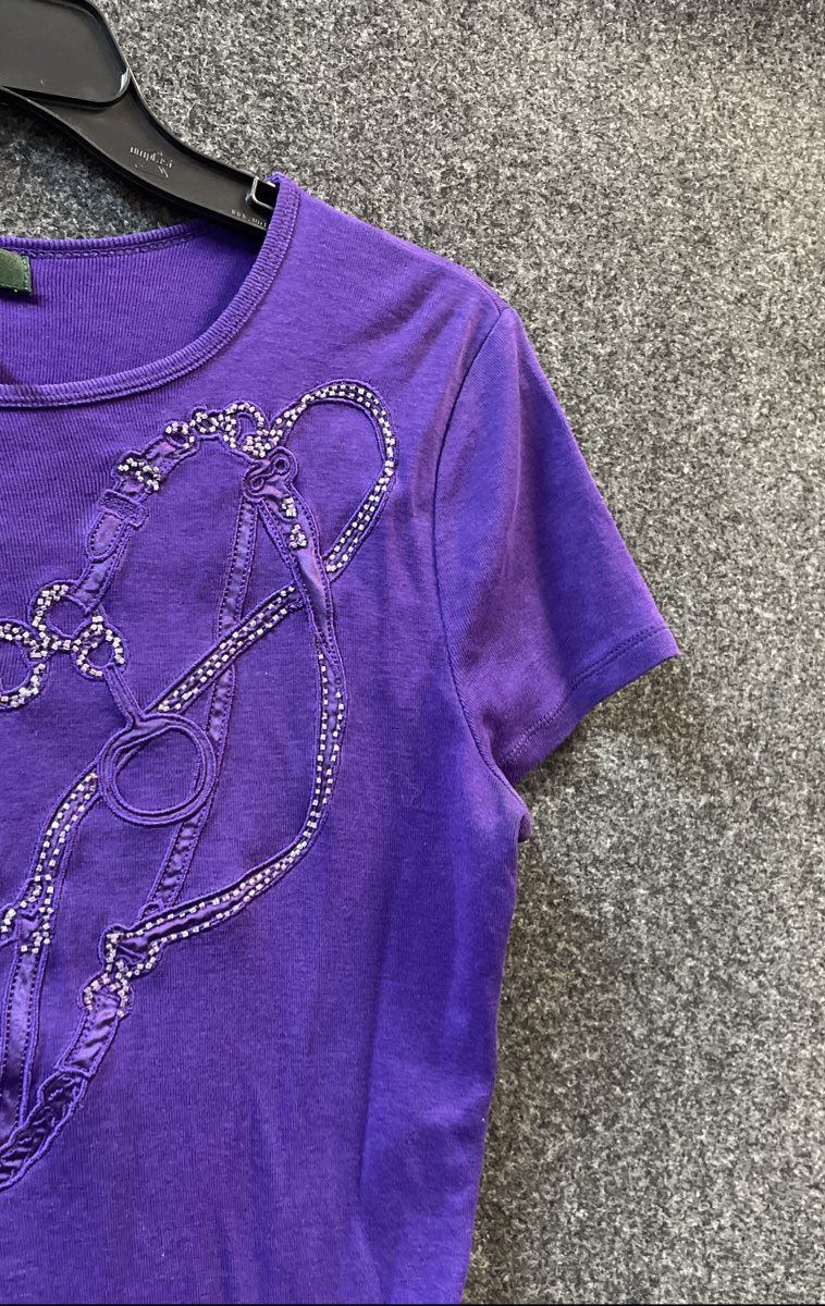 Lauren Ralph Lauren Women's Purple Equestrian Bit Rhinestone Cotton Shirt Sz S