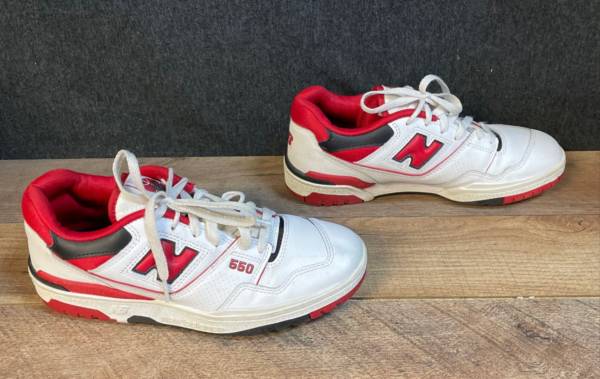 New Balance 550 White Red Black Leather Basketball Sneakers Size 7.5