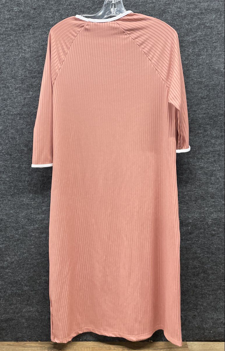 TRY Women's Dark Pink Ribbed Faux Henley Nightgown Cover Up Sleep Dress Sz 18