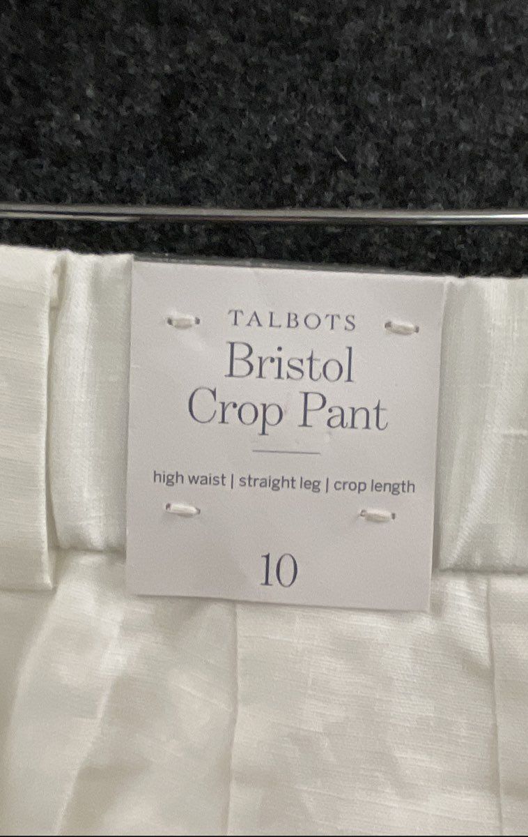 Talbots Women's Bristol Crop Pants White Linen High Rise Straight Sz 10 NWT