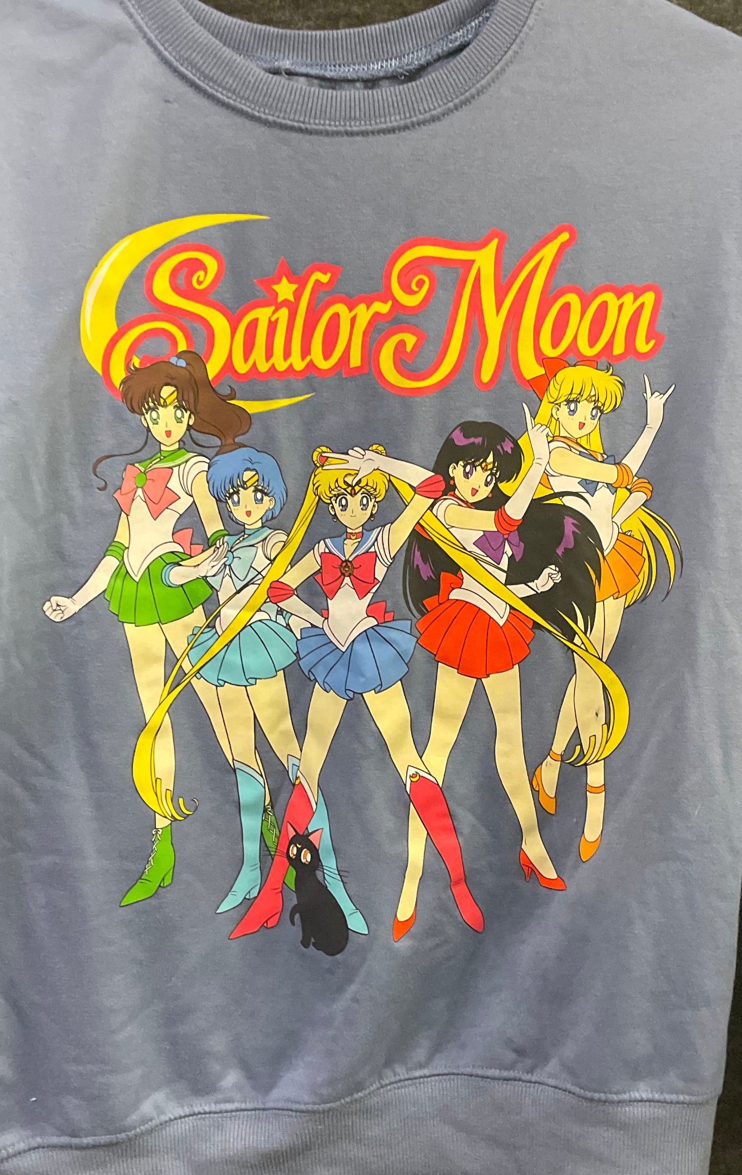 Sailor Moon Women's Blue Gray Anime Graphic Crewneck Sweatshirt Sz S
