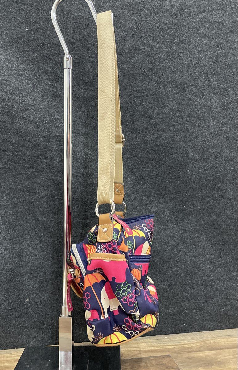 Lily Bloom Multicolored Elephant Print Canvas Shoulder Bag Crossbody Purse