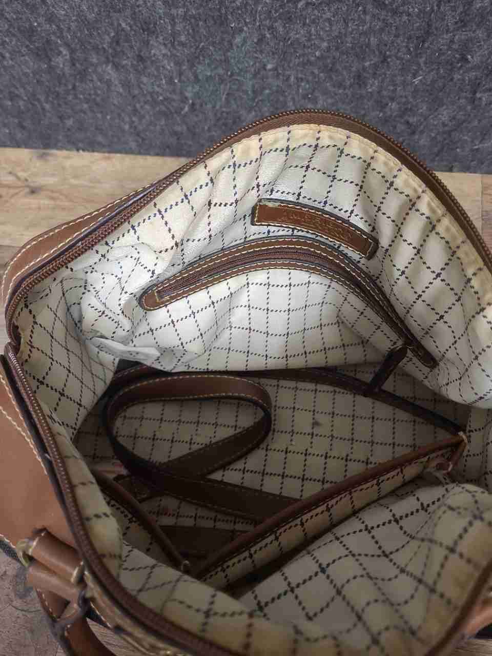 American Living Black Canvas Brown Leather Trim Small Duffle Satchel Bag