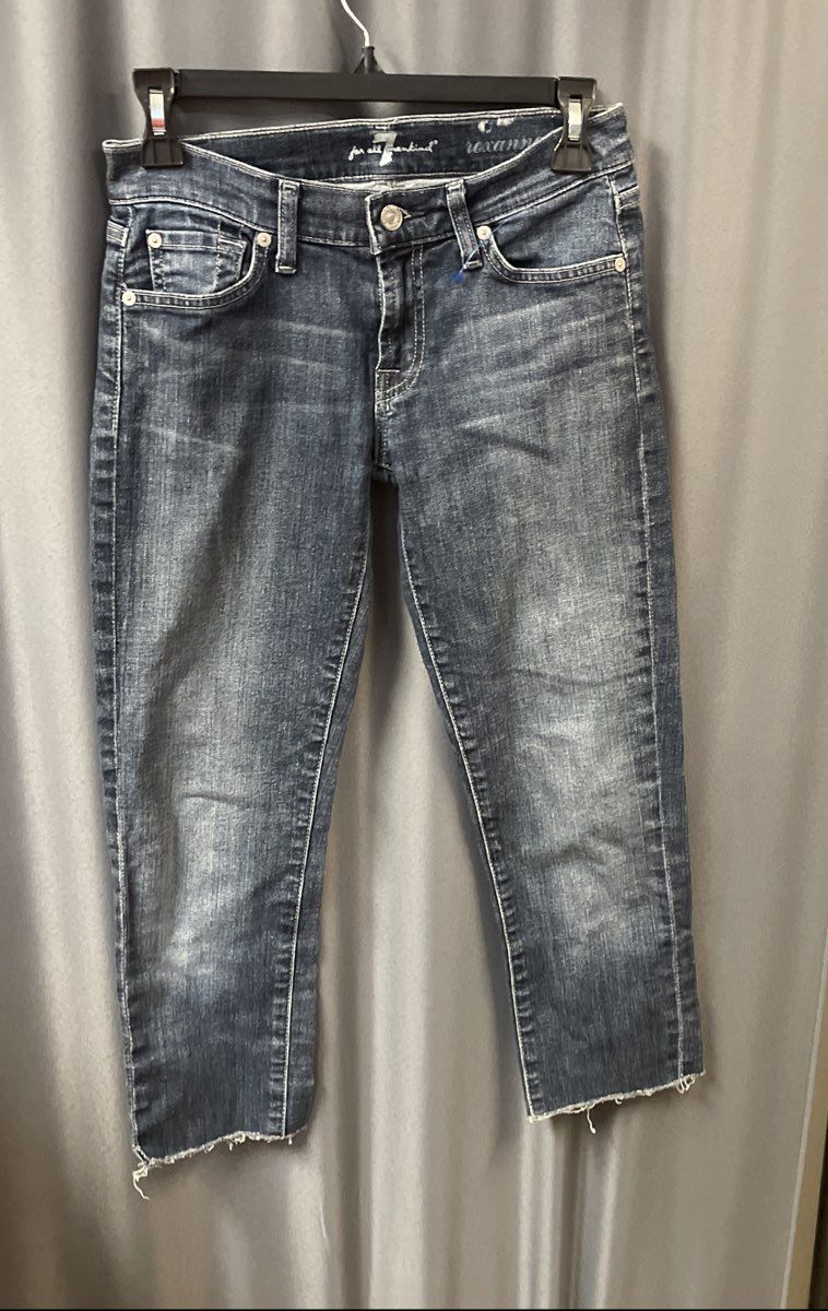 7 For All Mankind Women's Roxanne Blue Slim Fit Raw Hem Stretch Jeans Size 25