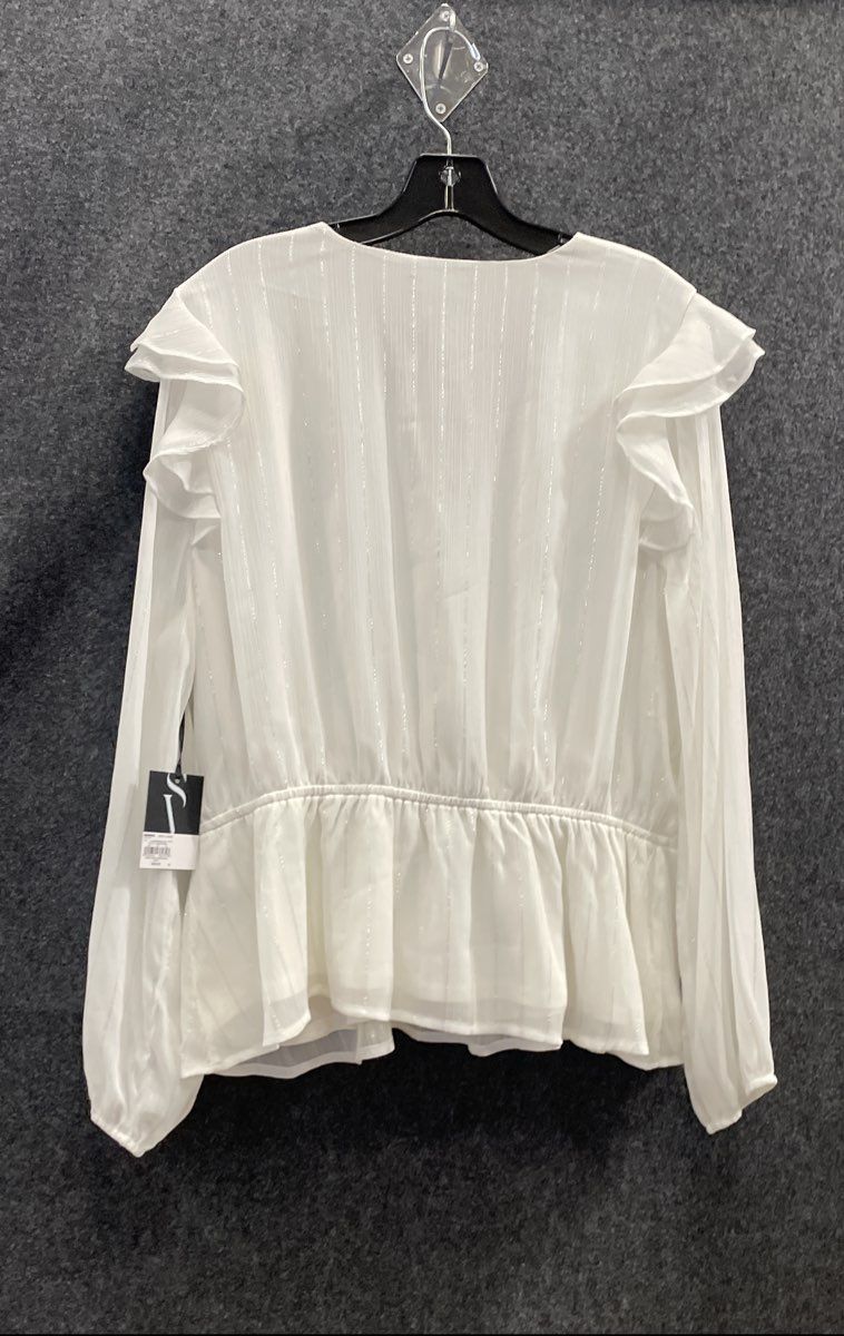 Simply Vera Wang Women's White Ruffle Peplum Surplice Blouse Metallic XL NWT
