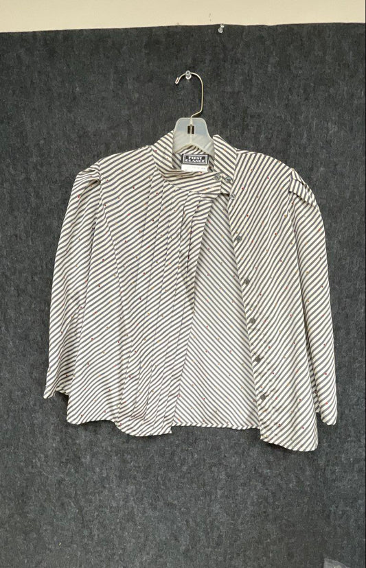Vintage 90s First Glance Women's Blouse White Striped Polka Dot Pleated Sz 9
