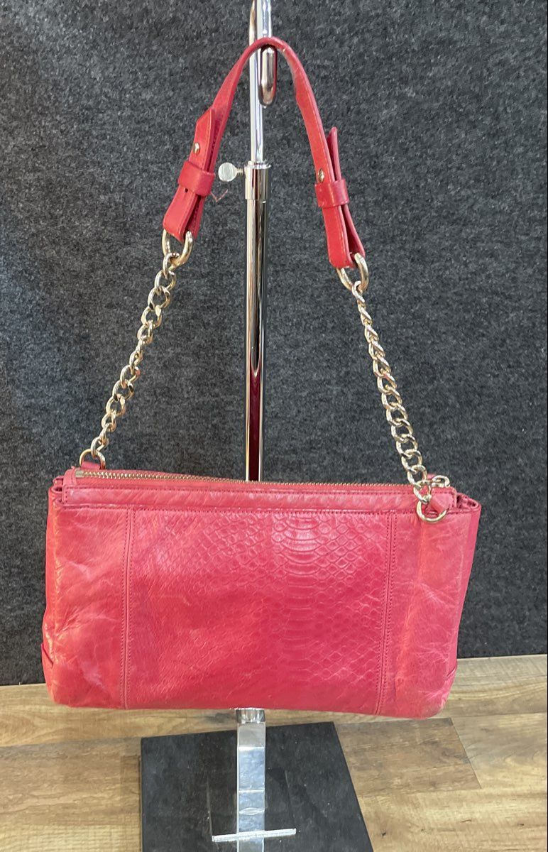 Cole Haan Pink Python Embossed Leather Shoulder Bag Gold Chain Hardware