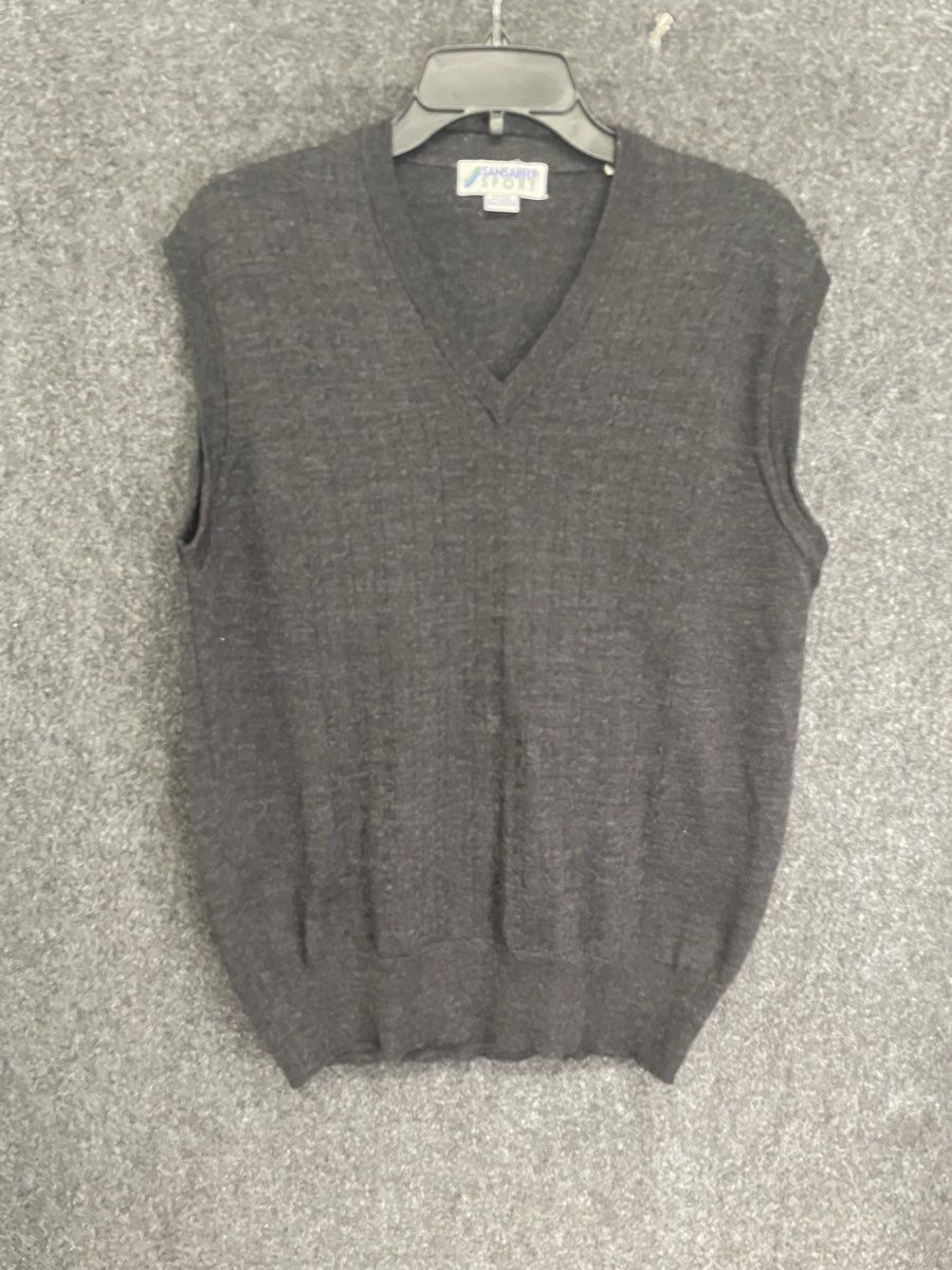 Vintage 90s Sansabelt Sport Men's Gray 100% Wool V-Neck Sweater Vest Sz L