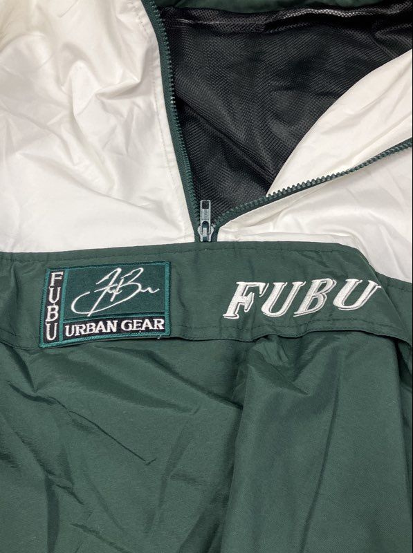 Vintage 90s FUBU Urban Gear Men's Green White Half Zip Windbreaker Anorak