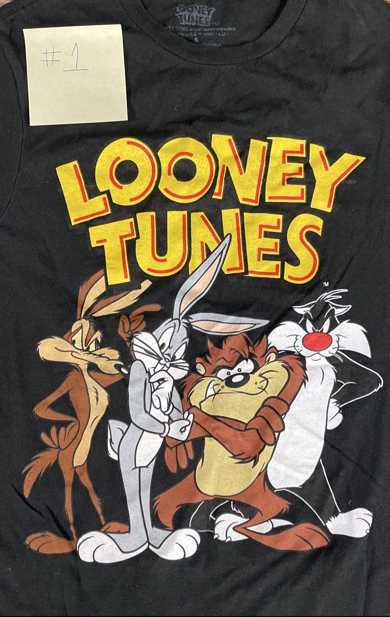 Looney Tunes T-Shirts Lot of 3 Black Tune Squad Bugs Bunny Taz Sylvester Sz S