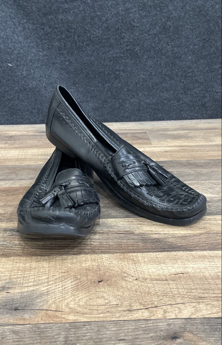 Nunn Bush Black Leather Kiltie Tassel Woven Loafers Men's Dress Shoes Size 11.5