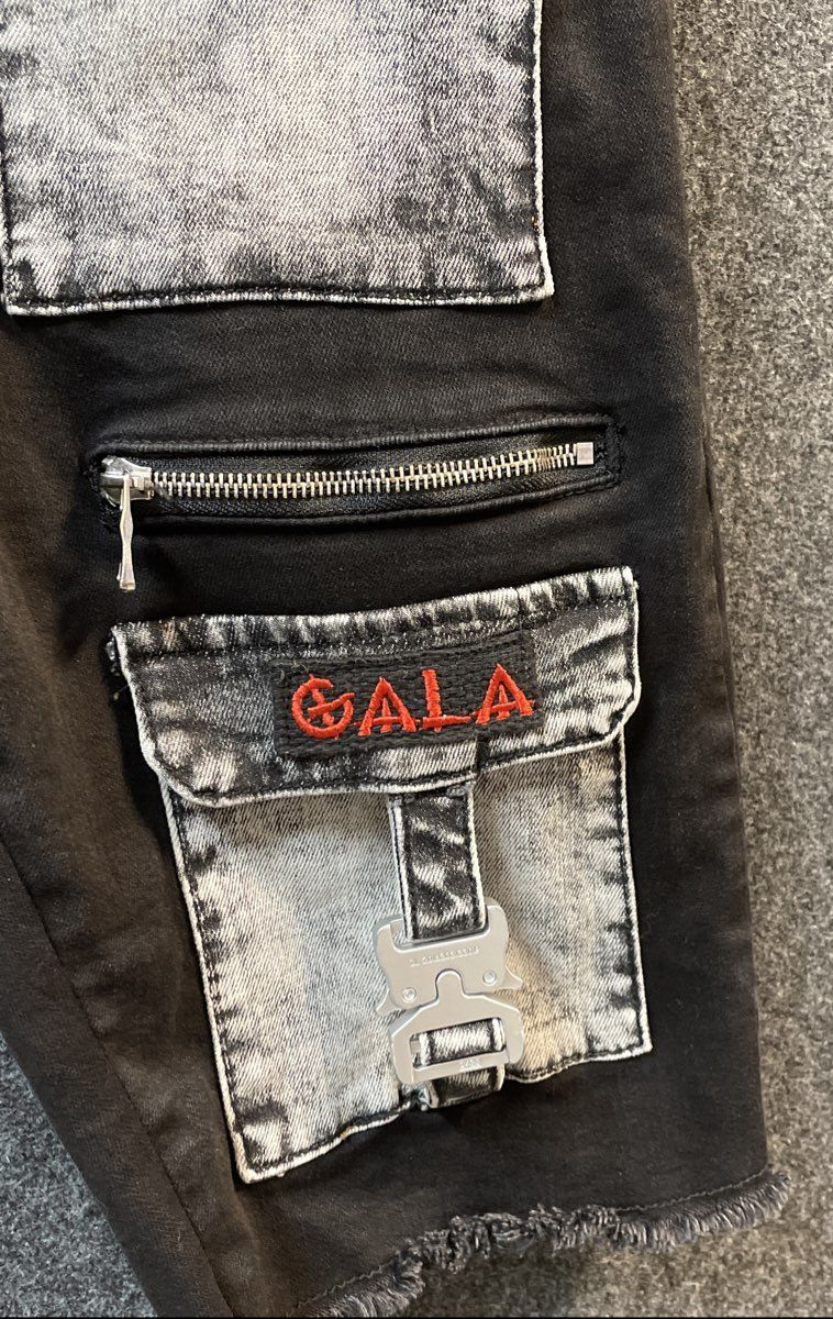 Gala Men's Black Tactical Cargo Shorts Acid Wash Pockets Frayed Hem Sz 38