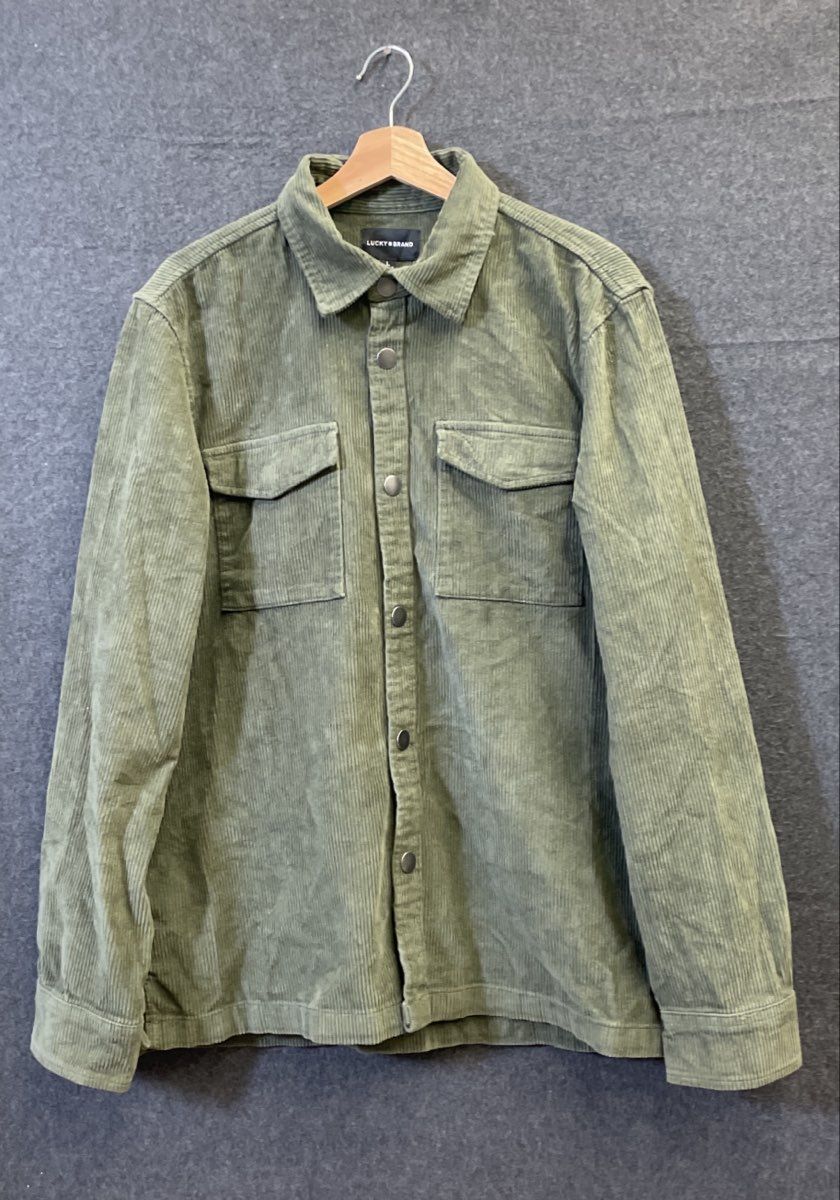 Lucky Brand Men's Green Corduroy Long Sleeve Snap Front Shirt Size Large