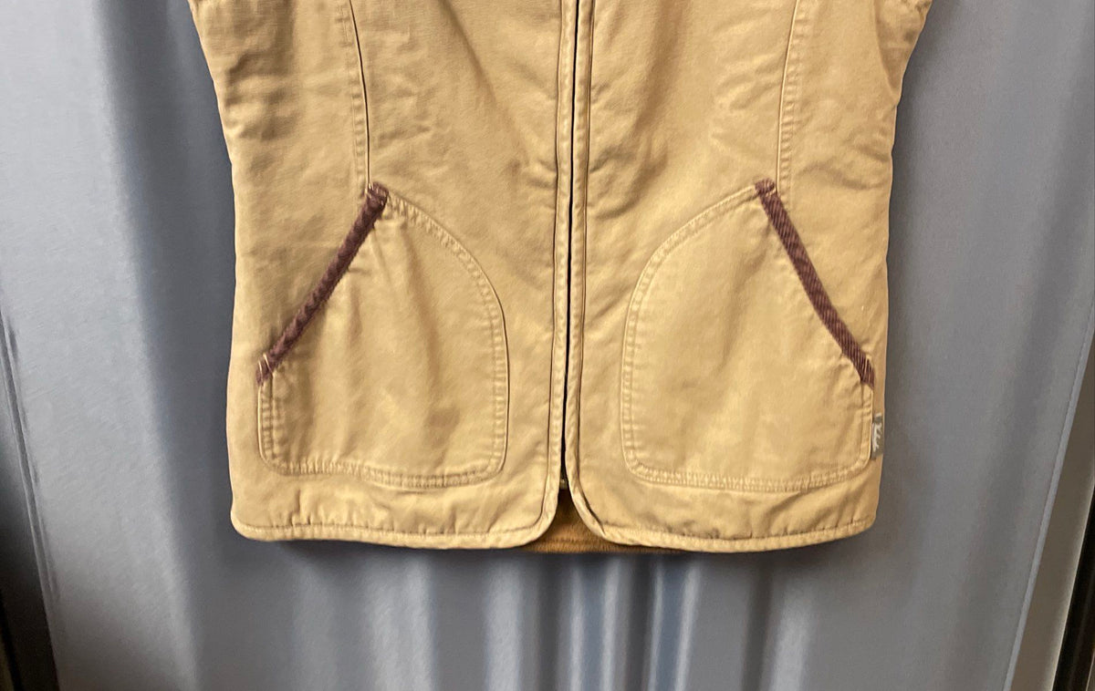 Woolrich Women's Tan Cotton Canvas Fleece Lined Utility Vest Corduroy Trim Sz S